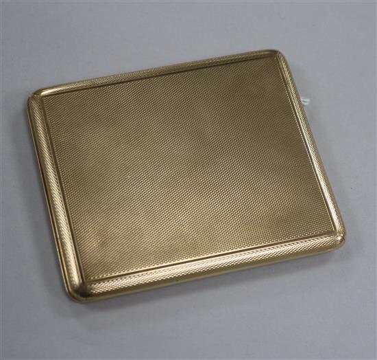 A 9ct gold cigarette case in Mappin & Webb pouch, 96mm.